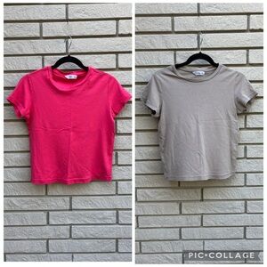 Mango Crew Neck Bundle - Pink and Taupe Sz S